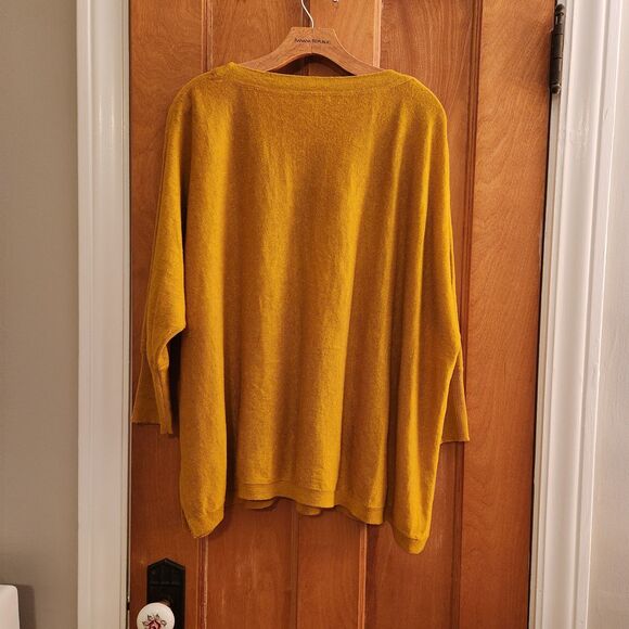 Garnet Hill Mustard Yellow Color 100% Linen Oversize V-Neck Sweater, Sz L - Picture 6 of 10